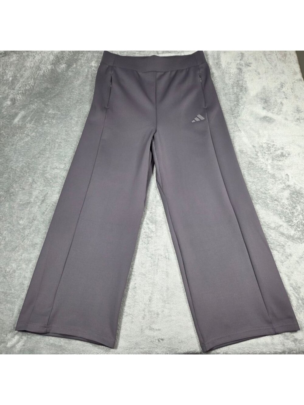Adidas Pants Womens Large Gray Wide Leg 27" inseam High Rise Zip Pockets